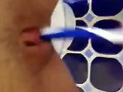 Brush masturbation selfie