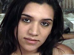 Latina beauty with gorgeous body desperately needs money. That's shy she lets one fat guy fuck her tight hairy pussy for some cash. Brunette cutie gives blowjob, rides that fat prick on top and gets shagged doggystyle.