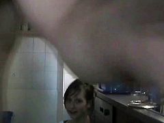 Horny Cheating Wife Sucking Lover's cum in the kitchen