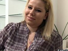 This fatty got a dare to pickup a stranger and fuck him. She had no problems picking up a businessman and invite him in her apartment to bang her fat cunt hard.
