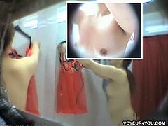These Asian women try on a few types of sexy lingerie. They have no idea there is a camera in the dressing room and behave like they are all alone in there.