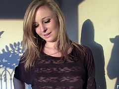 Go wild as you watch this blonde babe, with a nice butt and a shaved pussy, while she fingers herself with passion in a solo model video.