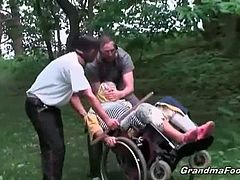 Two masked dude having granny fetish succeeds about their plan to fuck her. Alone in the park they grabbed the opportunity to abduct her and fucked her in a secure place.