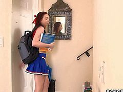 Cute young schoolgirl Zoe Parker catches her step-mom Dava Foxx sucking her boyfriends stiff cock in the licking room. He loves milfs skills and asks sweet young girl to join the fun. Then they ride his dick by turns!