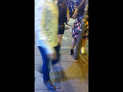 Leather Miniskirt & High Heels on the Street