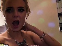 Blonde Aya gets a mouthful of love torpedo in blowjob action with horny guy