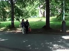 Horny redhead grandma comes out of a hospital with her sick man. She gets nasty and gives hot blowjob to her man in public. Her experienced mouth knows how to blow!