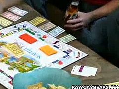 Hunks Brett Collins, Cody Scott and Jeff Caron play poker. They are short on money, so they bet with their clothes. Everyone is about to get naked in no time.