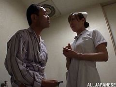 Make sure you have a look at this hot scene where the horny Asian nurse Shiori Ihara sucks on this patient's hard cock until he cums in her mouth.