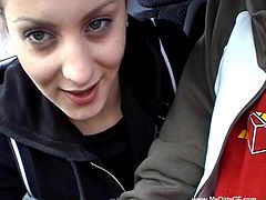 Watch this amateur POV where this slutty teen sucks on her boyfriend's hard cock while he drives and holds on to the camera.
