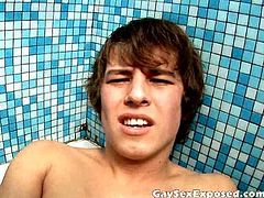 Come and see how a horny gay twink dildos her sweet ass in the shower while assuming some very interesting poses in this breathtaking free porn video set by Gay Sex Exposed.