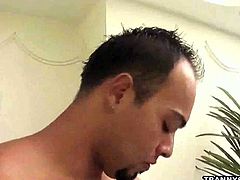 Sexy brunette shemale Barbara Smith is ready for some hardcore action with a big dicked dude in the bathroom. After she gave his cock a blow she took it deep into her asshole.