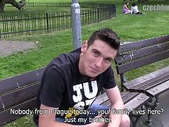 This cute boy is looking for a job in Prague. He clearly needs money and he gets some by showing his cock and by sucking the camera guy's cock. That's a good start for him.