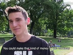 This cute boy is looking for a job in Prague. He clearly needs money and he gets some by showing his cock and by sucking the camera guy's cock. That's a good start for him.