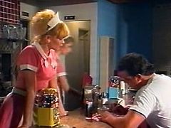 Light and curly haired hooker in uniform served her boss with coffee. He asked some hard deep throat and she set to strip right away. Have a look at that slutty woman in The Classic Porn sex video!