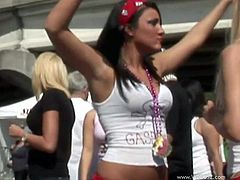 Watch these sexy ladies having a great time in an outdoors party where you'll get to see their sexy bodies are they have fun.