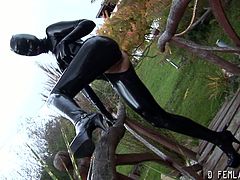Make sure you don't miss this hot bodied brunette slut in her favorite black latex. Watch as she starts to tease outdoors and takes it to reveal her pretty face.