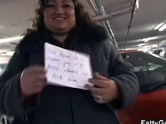 Cute boy is one of a certified bbw addict and he is trying to pick up a cute bbw at the parking lot. He post a sign to lure her into his house and fuck together