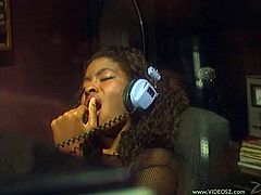 Exotic ebony gets cozy after listening to a radio and fills her mouth with a hard massive dick before getting its taste inside her