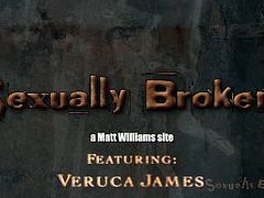 Sexually Broken brings you a hell of a free porn video where you can see how the hot brunette Veruca James gets banged by her two masters til she cums very hard.