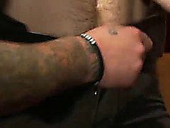 Josh West made his slave boys to suck cocks to horny men at party then takes Dirk Caber ties him to wooden cross and partygoers tease his hard cock
