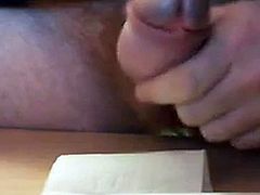 Shy guy records himself masturbating and orgasming close up