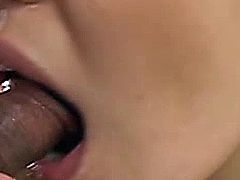 Cute asian cum loving babe swallowing the fruits of her labour close up