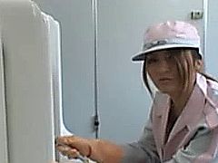 Publicsex asian cleaning lady sucks cock in the mens bathroom