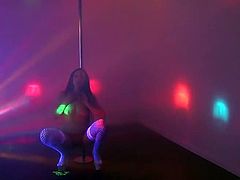 Sabrina fingering her pussy on the stripper pole