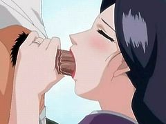 Anime hottie in kimono fucked in threesome
