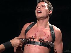 Candle wax is poured all over this slave's body and he is in so much pain, but it feels really good. He screams as the master puts clamps on his nipples. What other type of torture will the master make his slave endure? Looks like he is getting caned next.