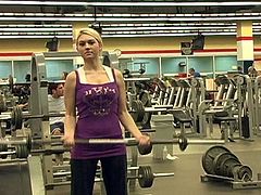 Alison Angel flashes her amazing natural tits in a gym