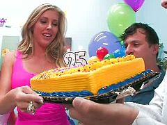 This horny Samantha Saint planning to celebrate her birthday by having a sex party together with her hot friends. Two lucky guys got hired to fuck these horny cumswapping chicks.