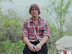 Hunk is a looker and got a sexy physique and he tease in front of the camera as he decided to get naked alone in the woods and start jerking off his young cock.