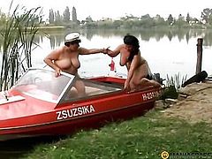 Two fatty girlfriend boating