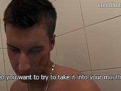 Czech stud sucks a hard rod cock in the bathroom