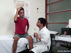 When kinky Doctor Vahn saw the cute Asian twink on his medical exam table, he was overwhelmed with horny gay Asian sex desires. He tells the cute Asian boy to strip down, then Vahn checks him out thoroughly, then goes right to work on anal examination. After a cleansing enema, he grabs the long dildo for some deep dildo fucking. After administering a deep dildo fuck on his cute new Asian twink patient, Doctor Vahn is feeling like he wants this cute Asian boy's hard cock up his ass for a change. So he performs some cock sucking and ass rimming therapy on the cute young Asian twink. He advises J