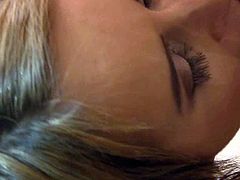 Bitchy blonde Aleska Diamond crawls to her partner like a hungry wolf as she targets his cock to lick its head and suck it thoroughly making him cum on her mouth.