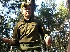 Salacious poofter in military uniform gets his ass spanked in the forest