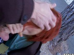 sexy redhead Amarna Miller gets her mouth attacked by rock hard dick in the street. Face fucking in public is what this slutty girl will never forget. She gives interview after hot blowjob scene.