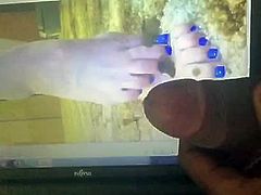 Cumshot Tribute to Mrs P's Toes (Slow Mo)