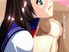 Hot anime bitch gives head and titjob