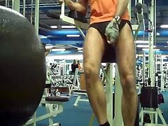 Shows cock in the gym