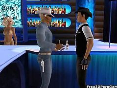 3D cartoon brunette babe gets fucked on a stage