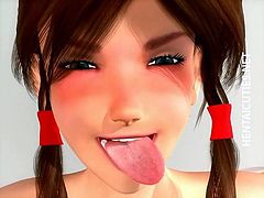 Red haired 3D hentai hooker sucking a monster dick