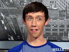 Daniel Bishop looks so cute and so innocent, but he hides a big, swollen treasure inside his pants. He pulls out a gigantic cock that he strokes while smiling.