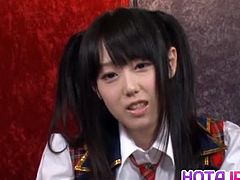 Cutie Japanese Machiko Ono just got home from school and found two horny perverts at home started exploiting him by getting her shaved cunt and her tiny mouth screwed.