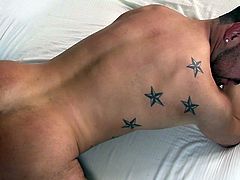 The big bearded man, Colby, is horny to have a go. Watch him giving oral services to Jake Morgan's hard cock and tight asshole. He sucks the cock and licks the ass pretty well, but then he starts doing what he does best. And that will be hammering that tight ass with his big drilling dick.