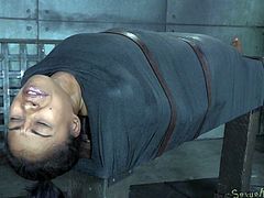 Sexy black bitch Yasmine De Leon gets tightly mummified and mouth fucked