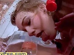 Wistful blonde teen Liz rub pussy and pee